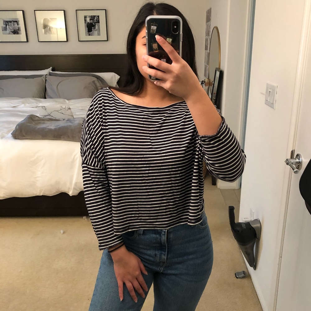 🆕 H&M Striped Jersey Cropped Top